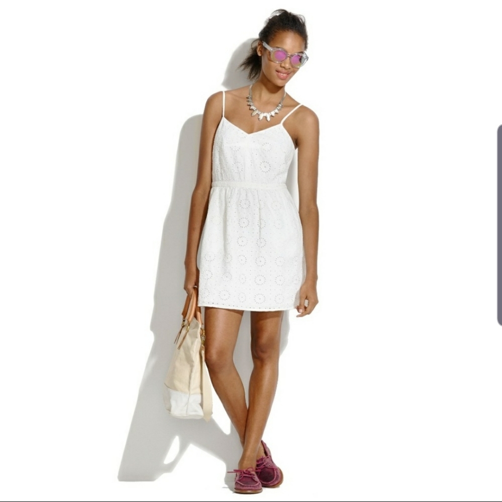 Madewell white eyelet lace summer dress mini spaghetti strap pockets size 6
